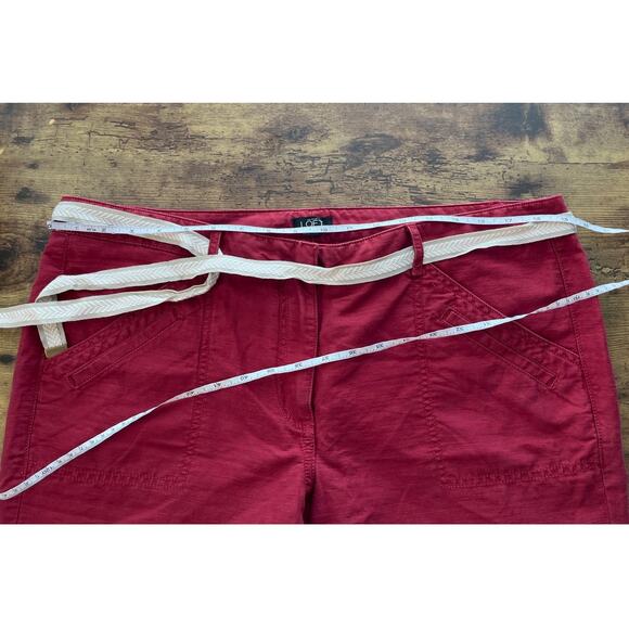 Ann Taylor Loft Womens 14 Redwine Linen Blend Coastal Cool Lagen Belt Pants - Picture 3 of 6